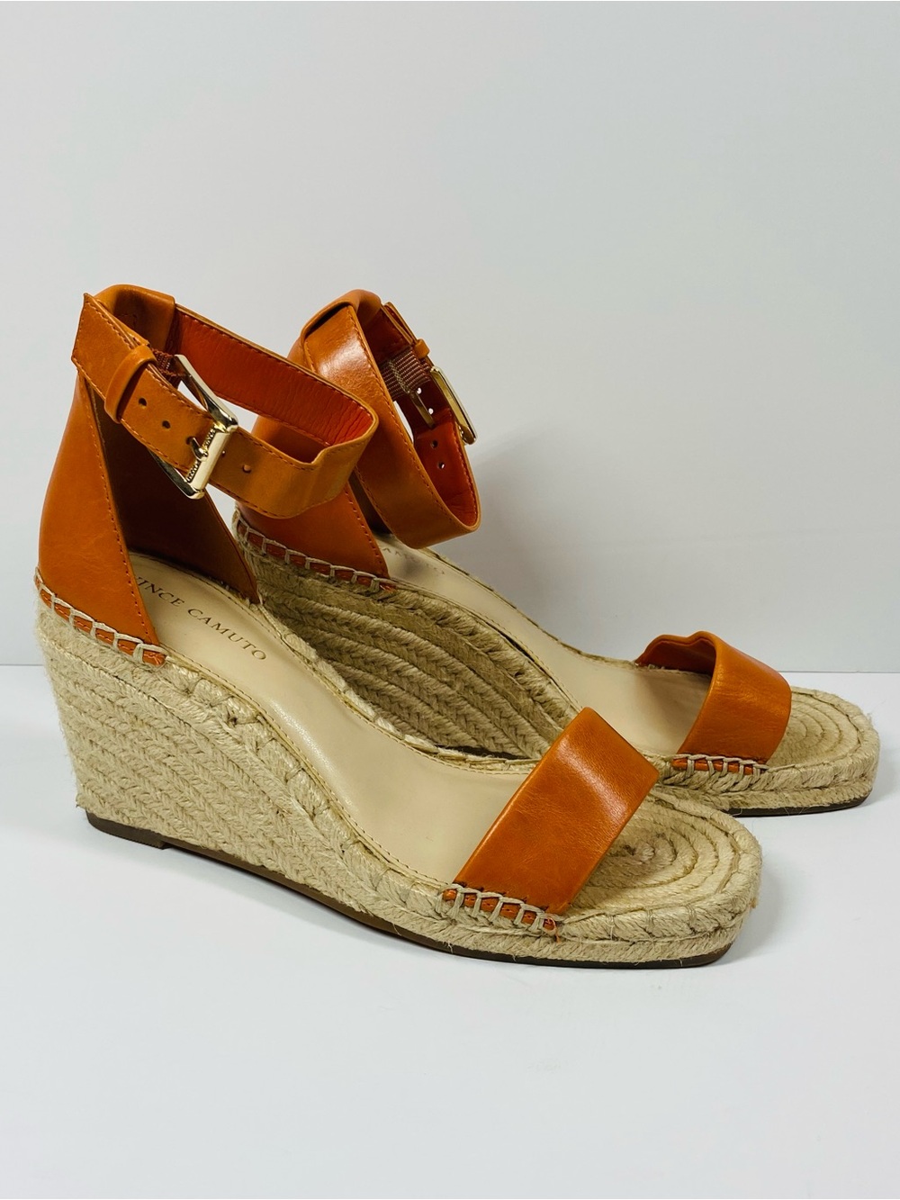 Vince Camuto Orange Leather Espadrille Wedge Sandals